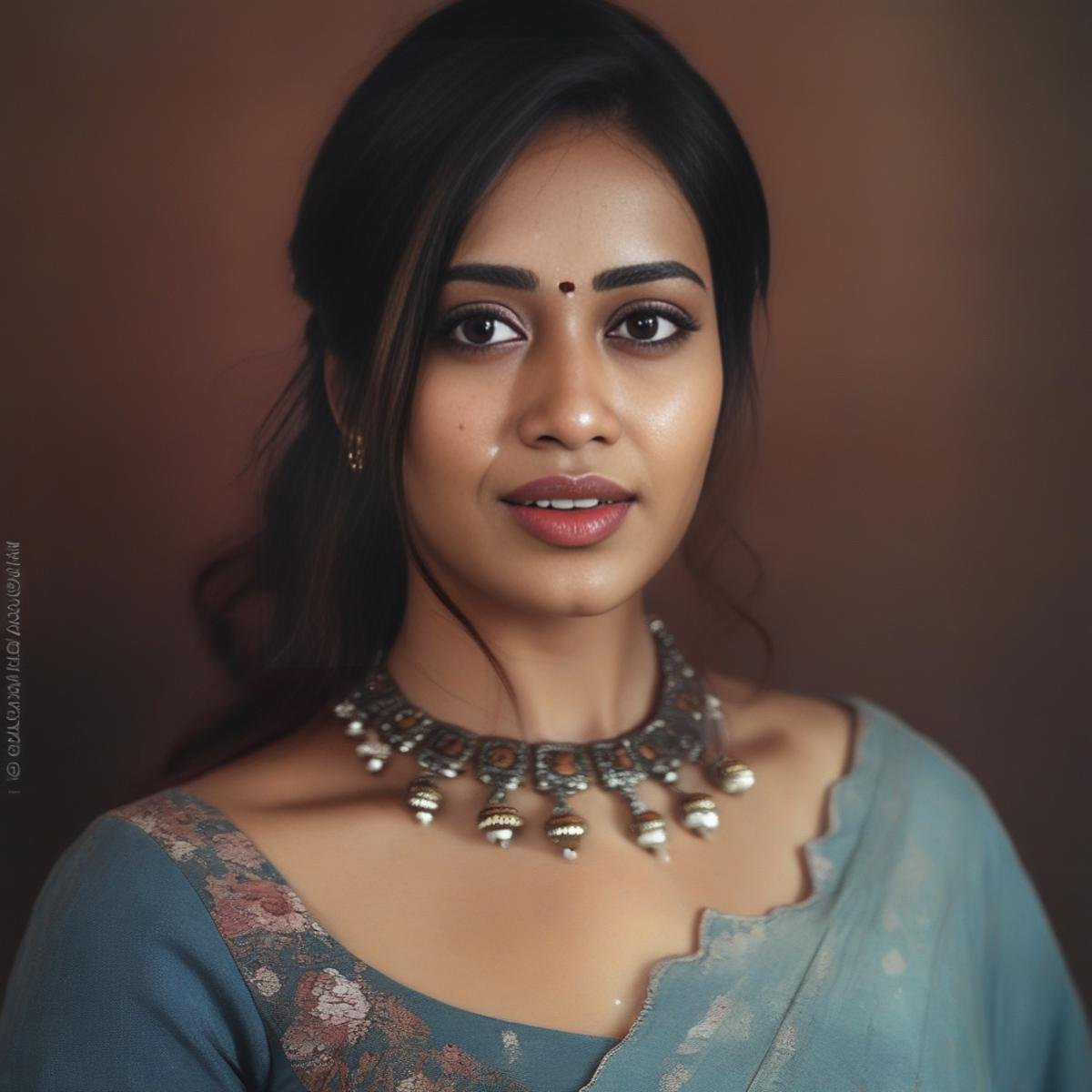 NivethaPethuraj, [ (art by Oleg Oprisco:1.3) |art by Florian Nicolle], portrait,close up of a Selfish Female, Historian, masterpiece, shallow depth of field, Low Contrast, ultra high res,  <lora:NivethaPethurajSDXL:1>