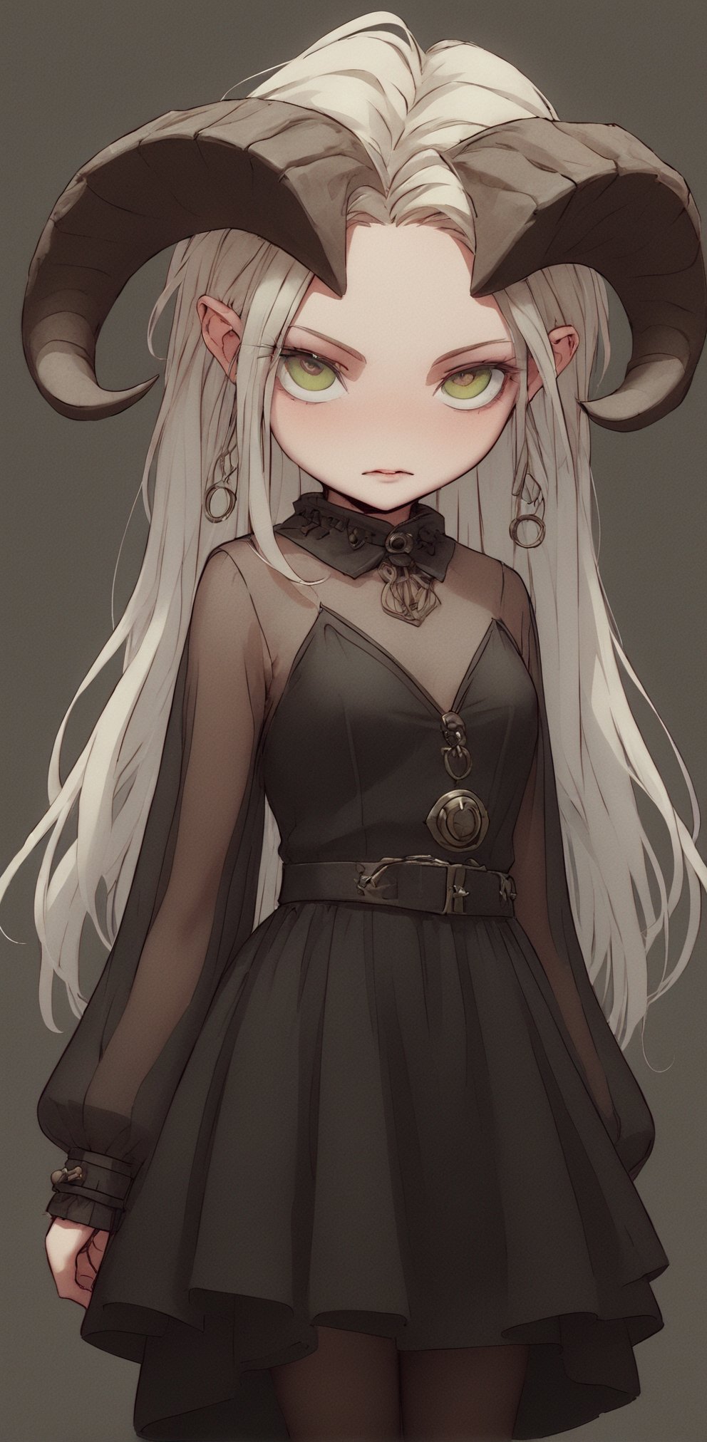 1 girl, (masterful), albino demon girl with lethargic sleepy smokey eyes,(white dreadlocks hair),slit pupil eyes,mesh fishnet blouse, (long intricate horns:1.2) ,
best quality, highest quality, extremely detailed CG unity 8k wallpaper, detailed and intricate, 
,steampunk style,Glass Elements