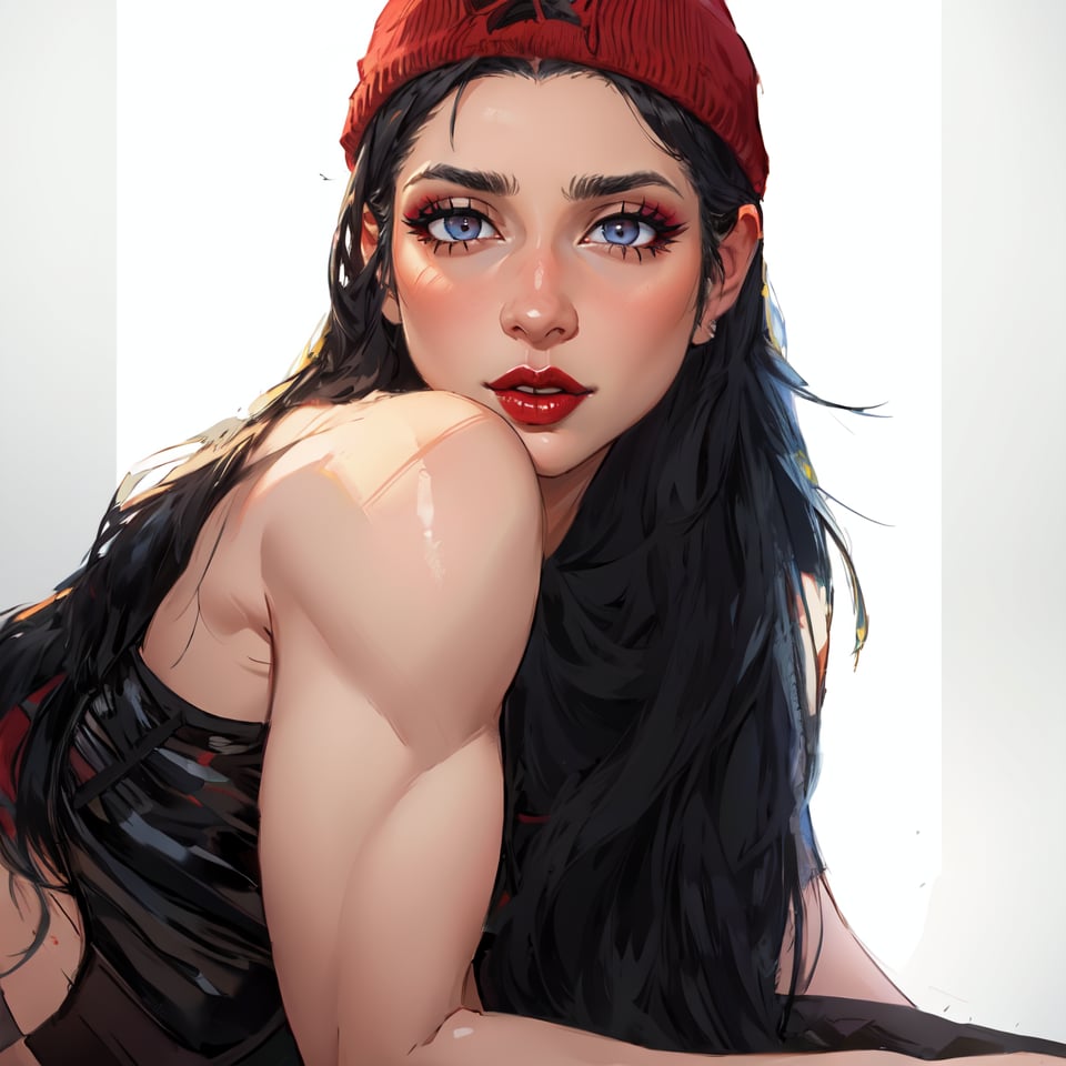 (masterpiece), best quality, expressive eyes,1girl, solo girl, perfect face, looking at viewer, ((portrait)),  portrait, mature female, solo, lipstick, red lips, makeup, black hair, long hair, very long hair,  sultry expression, (masterpiece, absurdres,) , 