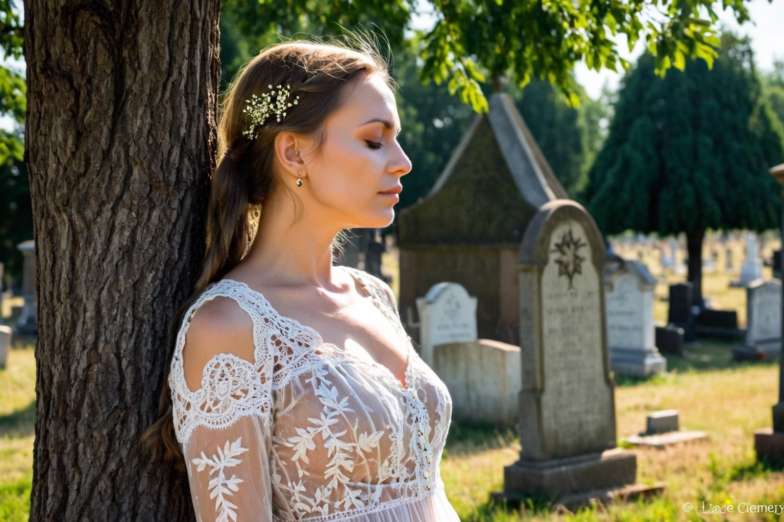 Photo. Profile of a Ukrainian woman in a lace summer dress. She is standing beside a tree with her eyes closed, facing the morning sun. The background is a cemetery.
BREAK
Picture of a Ukrainian woman in a lace summer dress, in profile. She is beside a tree, eyes closed, basking in the morning sun. A cemetery is in the background.
BREAK
Image of a Ukrainian woman wearing a lace summer dress. In profile, she faces the morning sun with eyes closed, next to a tree. The background reveals a cemetery.
BREAK
Snapshot of a Ukrainian woman in a lace summer dress, shown in profile. She stands by a tree, eyes closed, soaking in the morning sun, with a cemetery behind her.
BREAK
Photograph of a Ukrainian woman in a lace summer dress, profile view. She is near a tree, eyes closed, facing the morning sun. The background features a cemetery.