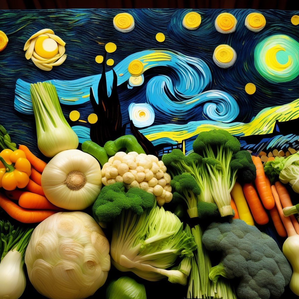 Van Gogh's Starry Nigh made of vegetable,  