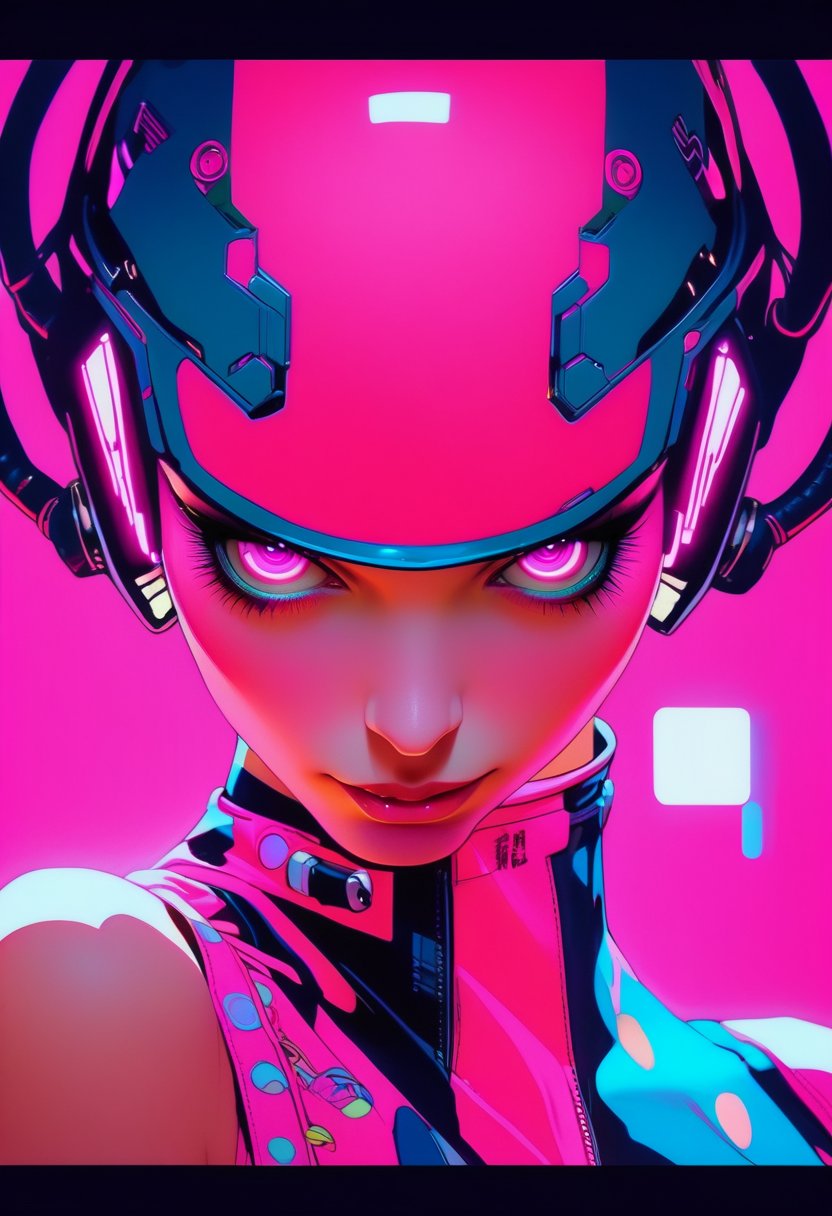 Portrait of a woman in pink cyberpunk suit, art by Suehiro Maruo, Etam Cru, Irene Sheri, cinematic lighting, natural shadow, highest detail, professional photography