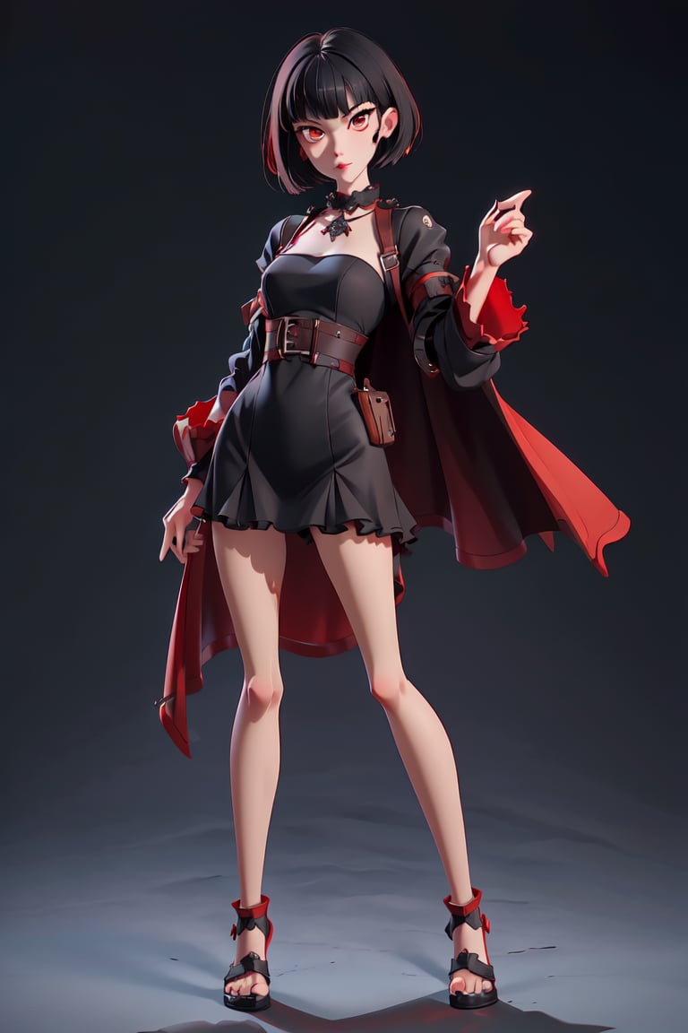 1girl(gothic style:1.0),masterpiece, best quality,, solo,bangs, black_hair, , (closed_mouth), red_eyes, short_hair, (full_body:1.8),(old castle),
