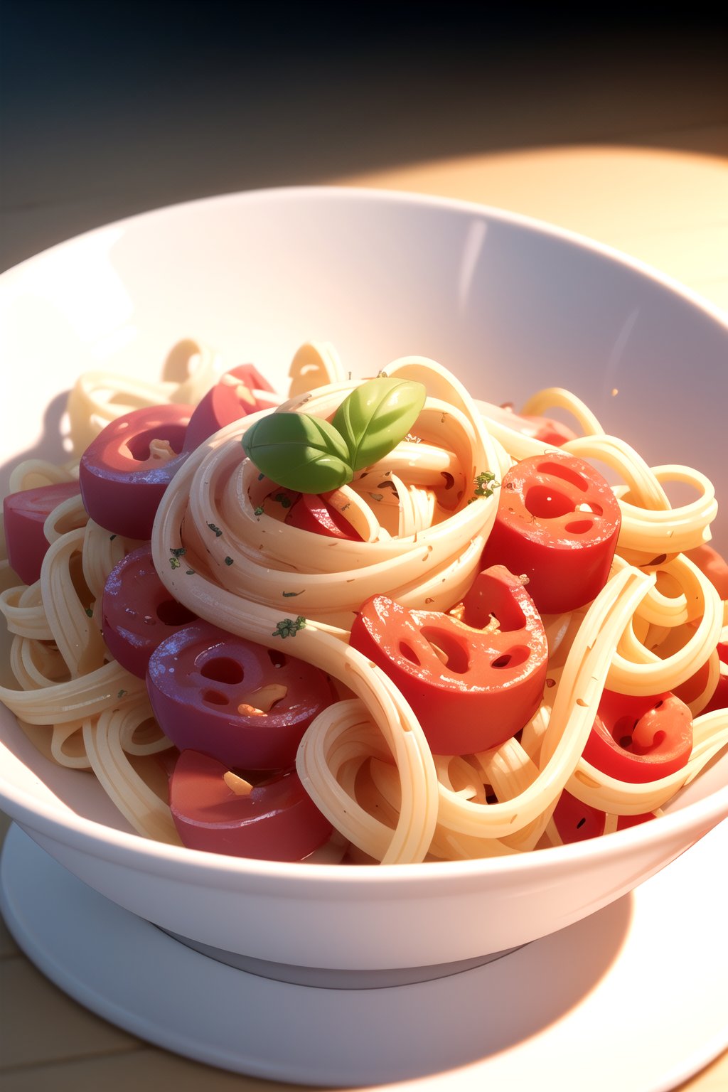 centered, a dish of pasta carbonara, simple background, | depth of field, bokeh, | smooth detailed shadows, hyperealistic shadows, (saturated colors:1.2) | (game cg, unreal engine, pixar style), (3d model), 