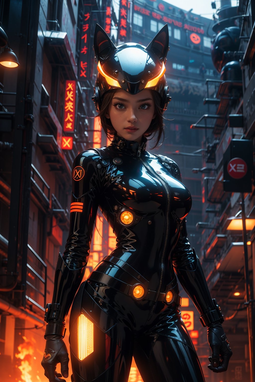 r1ge, Futuristic girl, female alien suit, motox fox helmet, detailed, ultra HD quality, hdr reflection, reflector light