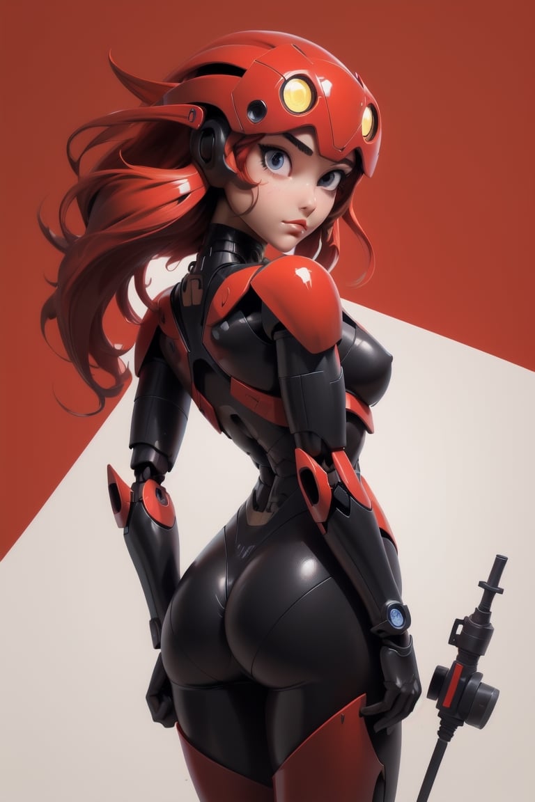 1girl,pureerosface_v1,black mecha suit, minimalism, bright red background, simple background,  Fisheyes, masterpieces, top quality, best quality, official art, beautiful and aesthetic, animation,  raise the butt,  ,BJ_Oil_painting