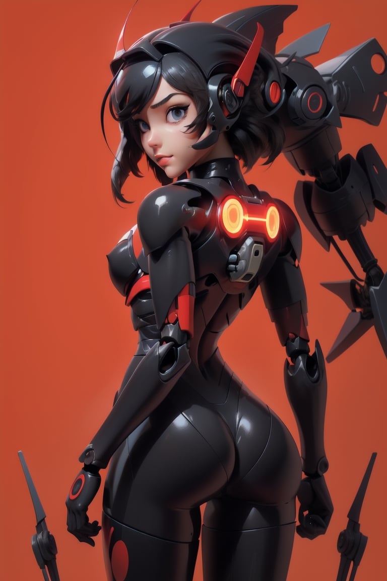 1girl,pureerosface_v1,black mecha suit, minimalism, bright red background, simple background,  Fisheyes, masterpieces, top quality, best quality, official art, beautiful and aesthetic, animation,  raise the butt,  ,BJ_Oil_painting