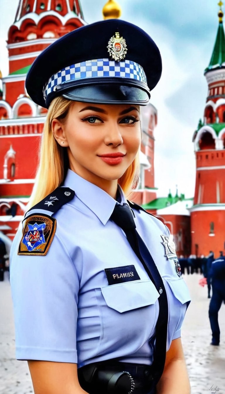 Ivanna - police officer👮‍♀️, Moscow Kremlin, digital painting, high quality,