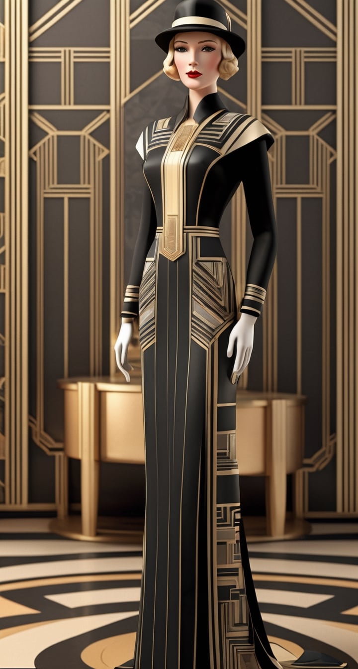 Art Deco-Inspired 3D Game Character Model**: Embrace the elegance of the Art Deco era with a character adorned in geometric patterns and luxurious design.
,vintagepaper