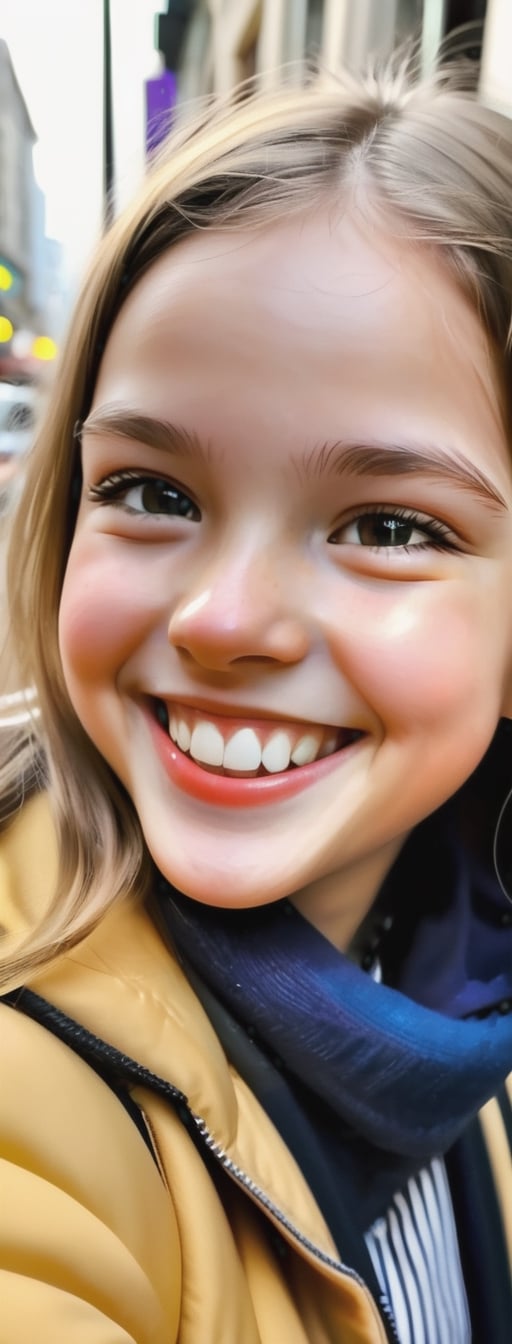 iPhone Photo of a Smiling Girl: Candid moment captured with an iPhone, highly detailed portrayal of the girl.