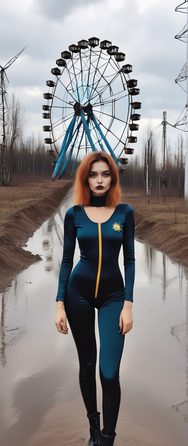 A Ukrainian Instagram model in a post-punk style bodysuit, exploring the Chernobyl exclusion zone.
,angelpolixl,better photography,renny the insta girl, in the style of esao andrews