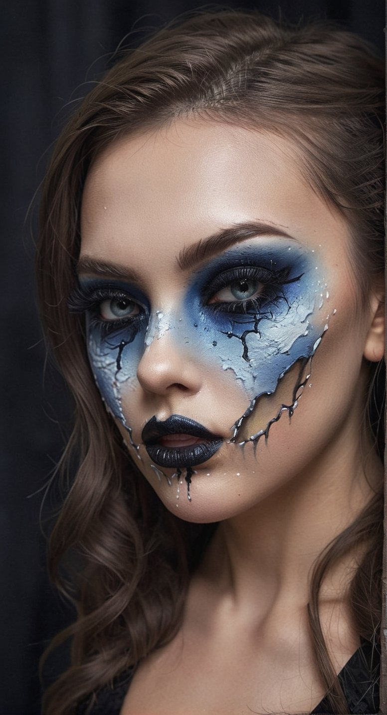 Hyperrealistic sexy Girl full body Portrait**: An extremely high-resolution hyperrealistic portrait of a girl, pushing the boundaries of realism with fine textures and lifelike details.
,aw0k halloween makeup,art by mooncryptowow,perfecteyes
