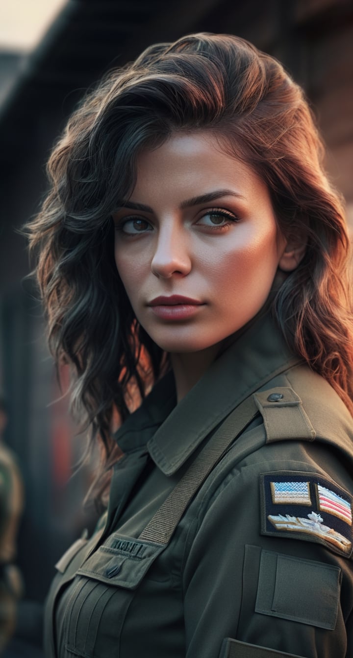 Graphite,color portrait of a very beautiful woman,in the image of a military ingener,detailed,cinematic portrait with an emphasis on details & face,realistic visualization and lighting,
perfect eyes and appearance,artistic body art,HDR,64K,REDSHIFT RENDERER