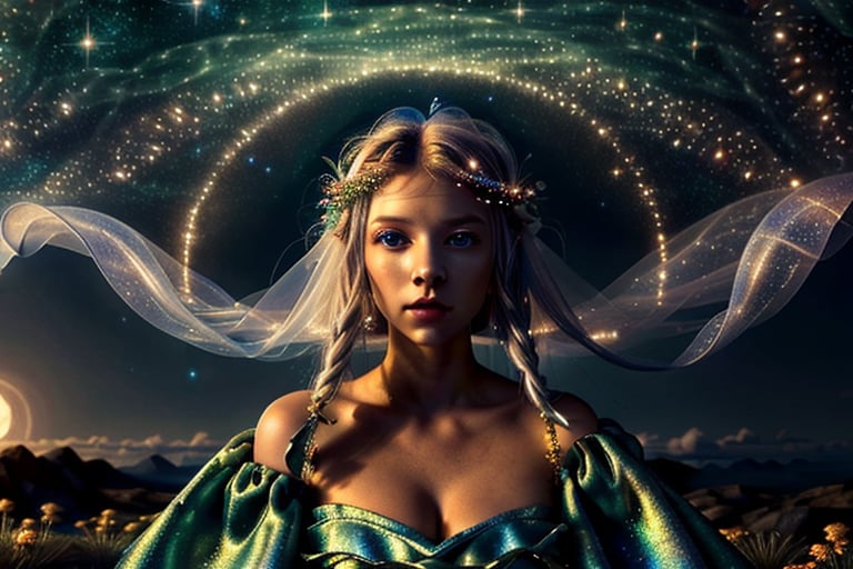 (masterpiece:1.4), (extremely_detailed_CG:1.4), (beautiful_and_ethereal:1.3), (best_quality:1.4), (illustration), elegant_and_graceful, flowing_silver_hair, enchanting_blue_eyes, elf-like_features, (celestial_gown), surrounded_by_stars, (dreamy_and_otherworldly), (perfect_lighting:1.3), floating_in_a_magical_garden, (enchanted_atmosphere), radiant_and_magical_aura, (night:1.2), (volumetric_light), (fantasy_realm).
