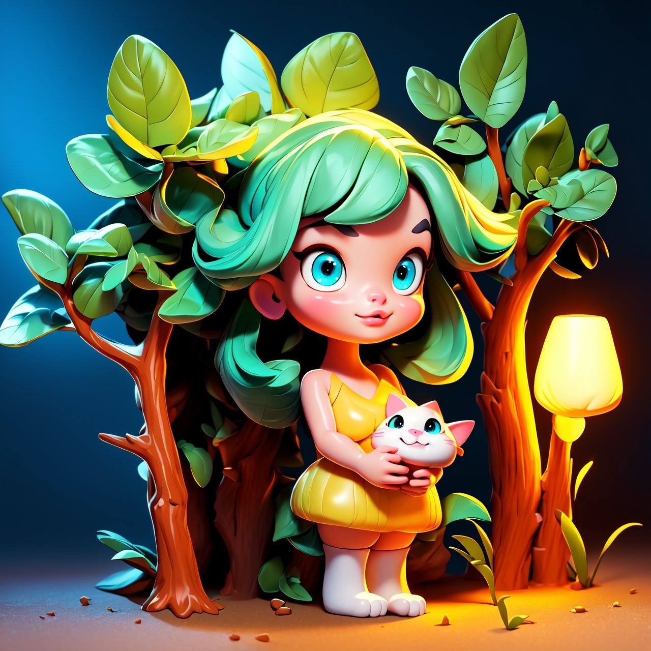 (best quality,4k,8k,highres,masterpiece:1.2),ultra-detailed,1girl cat,bioluminescent organisms,mysterious glowing forest,soft glow from the girl's hands