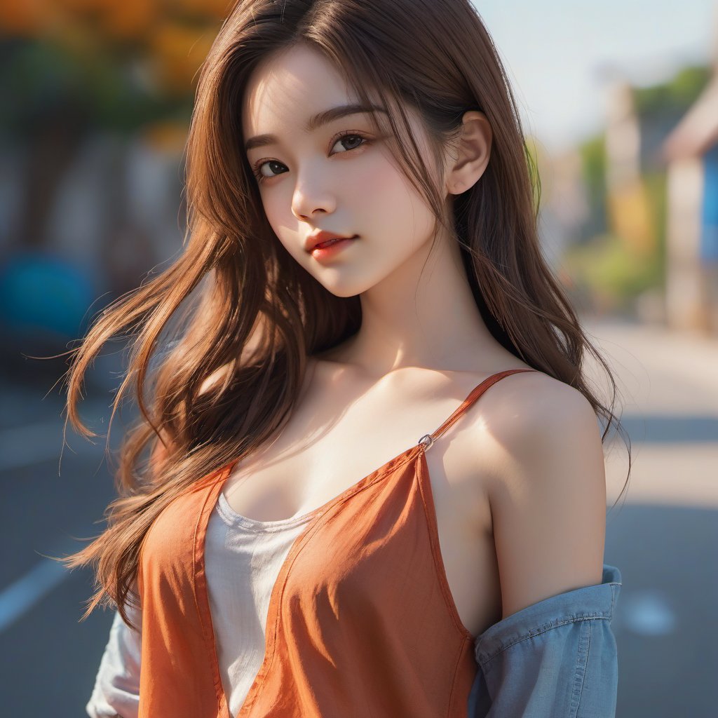 1girl, linen camisole, Sony Alpha 1, Sony FE 16-35mm f/2.8 GM, sharp focus, highly detailed, rich colors, vibrant colors, trending on Artstation, 4k,xxmix girl, view from side, over the shoulder