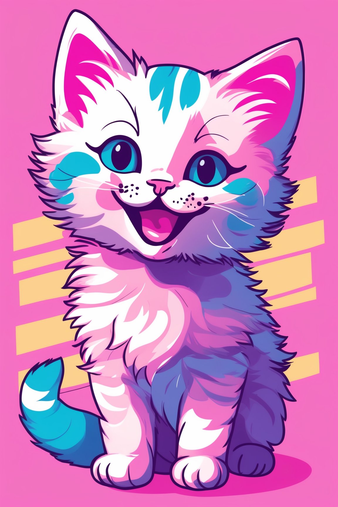 a cute and happy kitten, (flat shading: 1.2),vaporwave style