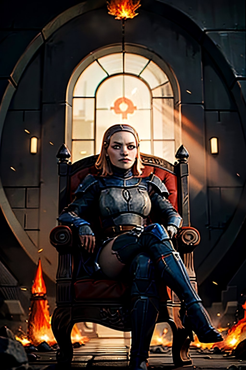 official art, unity 8k wallpaper, ultra detailed, beautiful and aesthetic, beautiful, masterpiece, best quality, masterpiece, absurdres, best quality, 1girl, solo, looking at viewer, facing viewer, facial portrait, sexy stare, smirked, eye focus, anal portrait, spread legs, sitting on hellish throne (red and black, large, torn, on fire, jewel patterns), large hellish lava fire cave background, bokatan