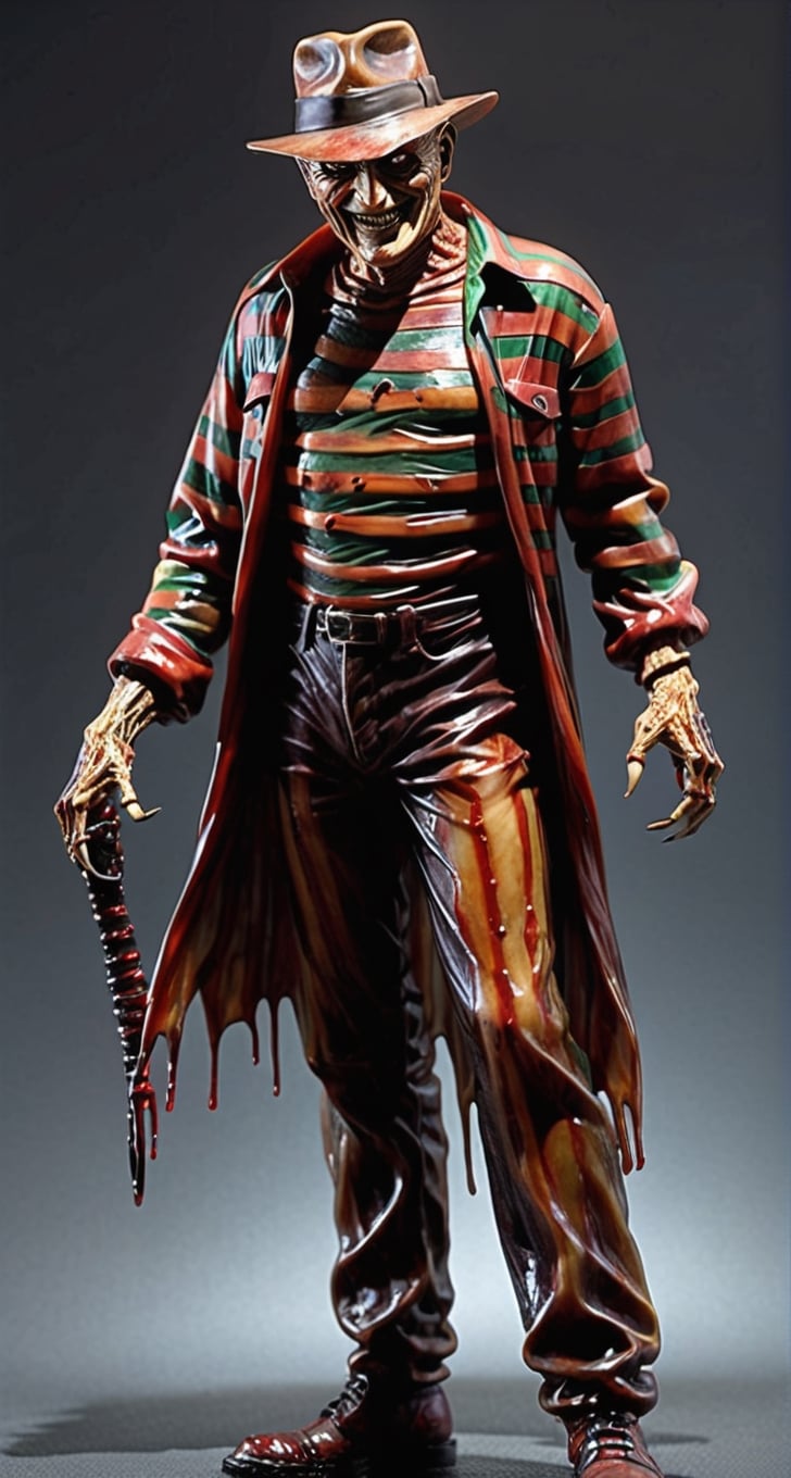 Glass made ultra Detailed translucent Freddy Krueger,evil smile,translucent shirt,wearing grove with long clows on right hand,
In your nightmare,