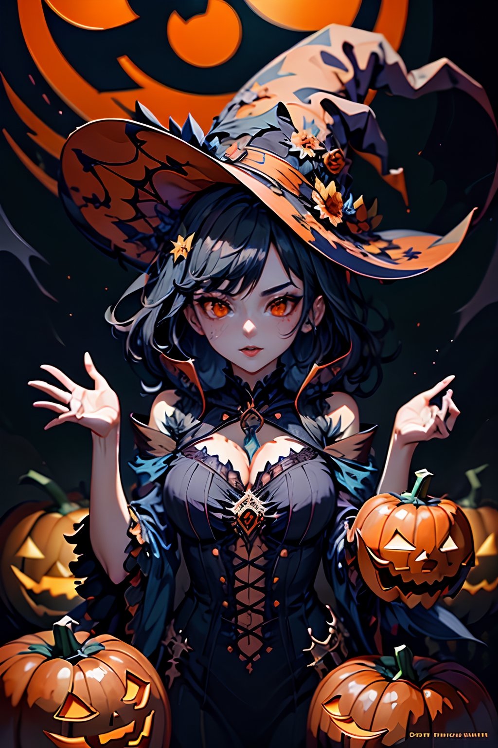 1girl,  halloween style,  witch clothe,  pumpkins,  high_res,splash00d