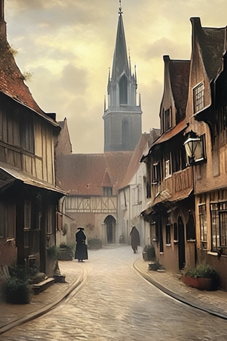 color photo of a captivating medieval Dutch village, reminiscent of the landscapes immortalized by the three most famous Dutch painters. This enchanting scene transports viewers back in time, immersing them in the rich history and artistic heritage of the Netherlands. The village exudes a sense of old-world charm, with its cobblestone streets, half-timbered houses, and towering church spires. The color palette chosen for the photo reflects the earthy tones and muted hues commonly found in Dutch paintings of the era, evoking a sense of nostalgia and timelessness. As one explores the village, the influence of the three most famous Dutch painters becomes evident. Johannes Vermeer's attention to detail is reflected in the meticulously crafted facades and intricate architectural elements, while Rembrandt's mastery of light and shadow can be seen in the dramatic play of sunlight on the village's ancient walls. Finally, Pieter Bruegel the Elder's skill in capturing the essence of rural life is showcased in the bustling market square and the lively scenes of villagers going about their daily activities. This captivating photo invites viewers to step into the past and appreciate the artistic legacy of these renowned painters, allowing them to experience the beauty and charm of a medieval Dutch village through the eyes of these masters. Whether admired for its historical accuracy, its ability to evoke a sense of nostalgia and cultural pride, or its representation of a bygone era, this enchanting photo stands as a testament to the enduring impact of these three iconic Dutch painters