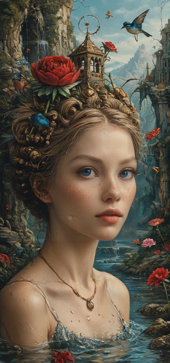 color photo of a breathtaking digital artwork by the talented artist Anthony Devas. This masterpiece, which won the ZBrush Central contest, showcases the beauty of water and a flower in a mesmerizing composition. The artwork, created using digital art techniques, captures the essence of both realism and artistic interpretation. The red, blue, and gold color scheme adds a sense of richness and vibrancy to the scene, creating a visually striking contrast. The concept of liquid sculpture is beautifully rendered, with intricate details and textures that bring the artwork to life. The gold dripping in a spiral pattern adds a touch of elegance and opulence to the composition. The highly detailed 8K photography and photorealistic rendering techniques used in this artwork result in a picture that appears almost lifelike. The post-processing enhances the visual impact, adding depth and enhancing the overall mood of the piece. This intricate oil portrait shot is a testament to the artist's skill and creativity, inviting viewers to marvel at the beauty of nature and the artist's ability to capture it in such a captivating way. This masterpiece can be found on Behance in HD, allowing viewers to appreciate the artistry and meticulous details in every brushstroke.