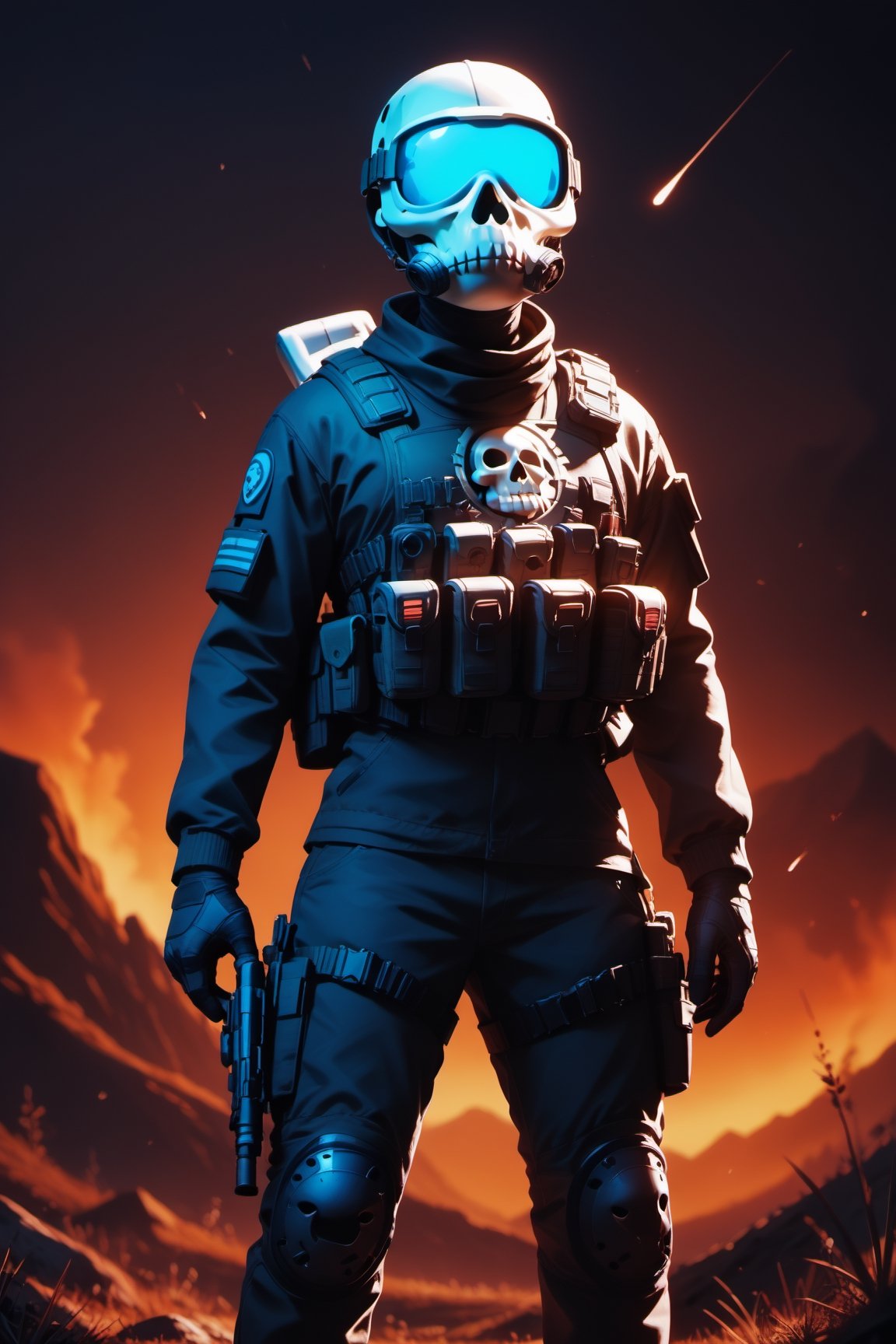 score_9, score_8_up, score_7_up, score_6_up, score_5_up, score_4_up, (Dark theme:1.3)Tom Clancy's Ghost Recon® Wildlands emoticon, skull mask, tactical mask, cyberwear, fps game, highly detailed, vibrant colors, 8k, battle field,concept art