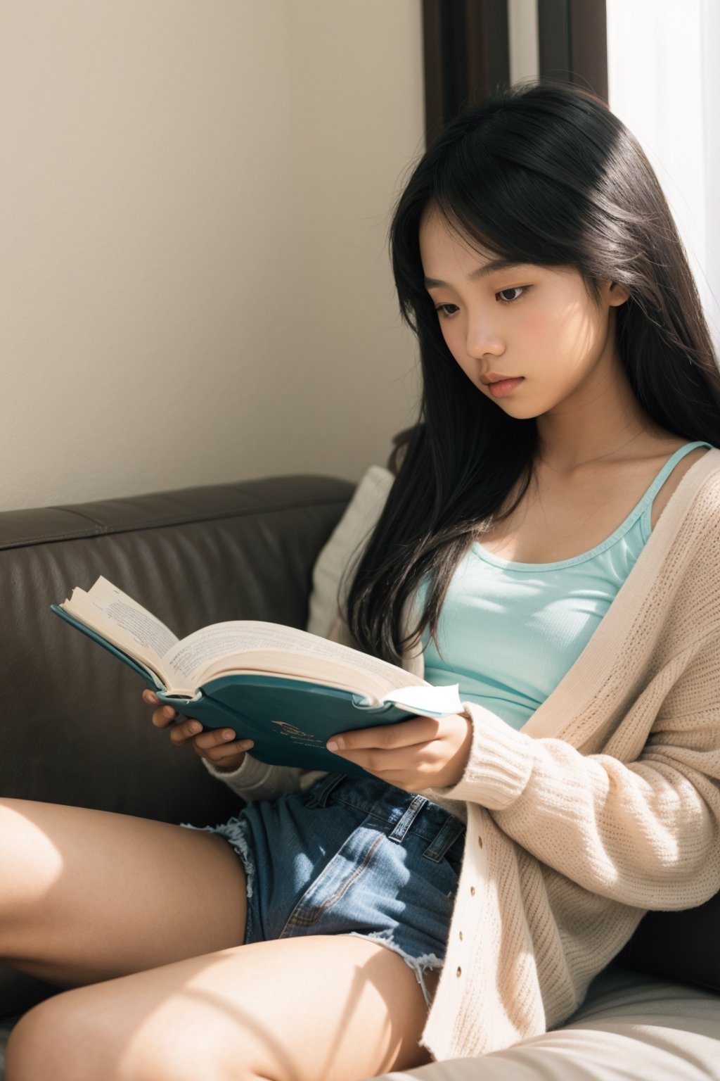 teen, filipina filipino, tanned skin, clothes, reading