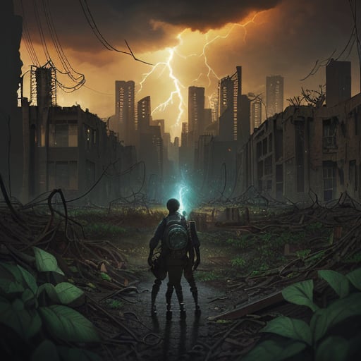 ("Scott Pilgrim" by Bryan Lee O'Malley), (in front of a postapocalyptic steampunk city, exploration, cinematic, realistic, hyper detailed, photorealistic maximum detail, volumetric light, (((focus))), wide-angle, (((brightly lit))), (((vegetation))), lightning, vines, destruction, devastation, wartorn, ruins, complicated_background), cinematic lighting, octane render, higly detailed, high resolution illustration, intricate details, best illumination, best shadow, cinematic lighting, dark, epic composition