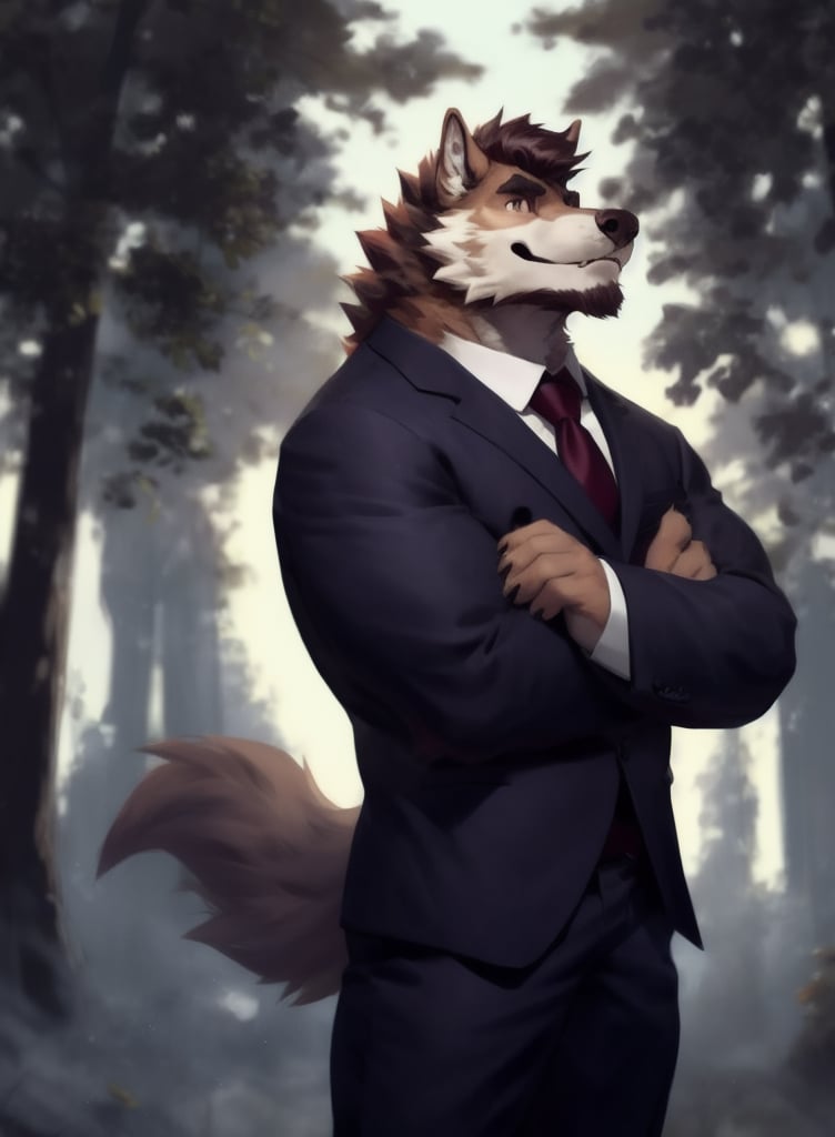 1boy, solo, werewolf in suit