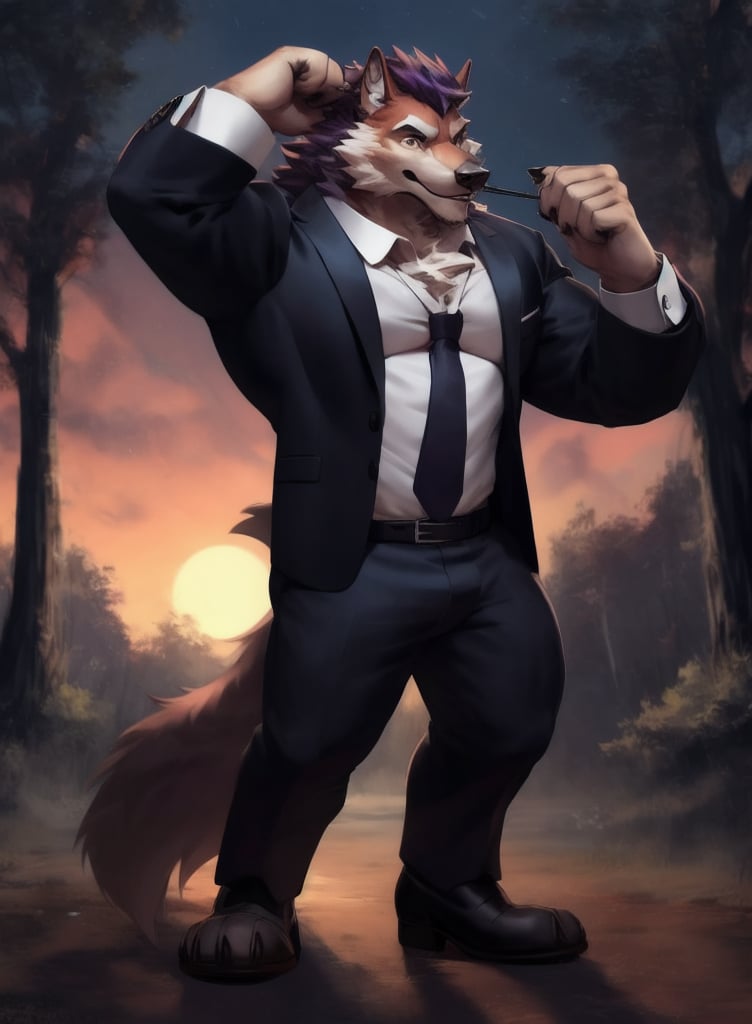 1boy, solo, werewolf in suit