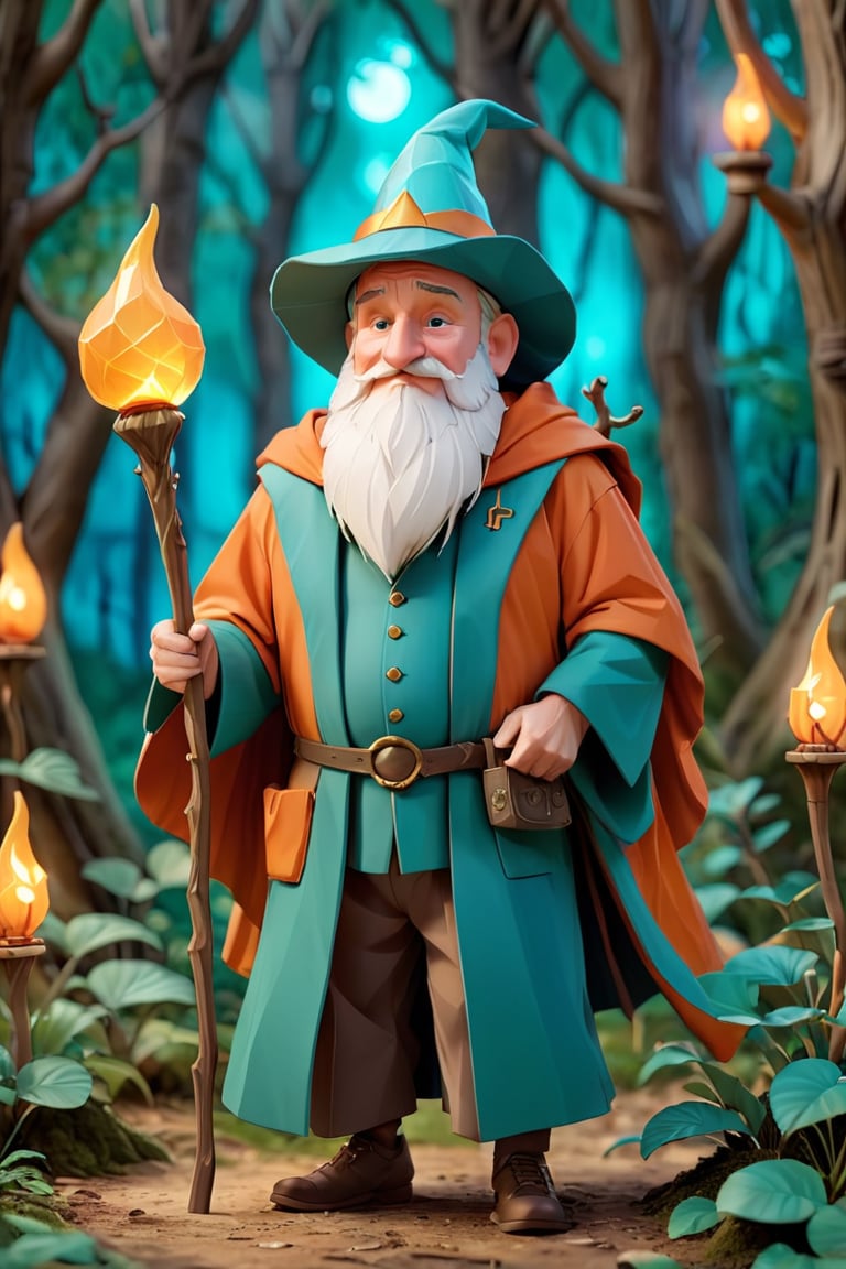 robin williams as an old wizard holding his magic staff, full body, white beard, in a magical forest full of fairy and magical creature, night time,3d style, bloom, cinematic, anamorphic lens, lensflare, glare, teal and orange color graded,Leonardo Style,oni style