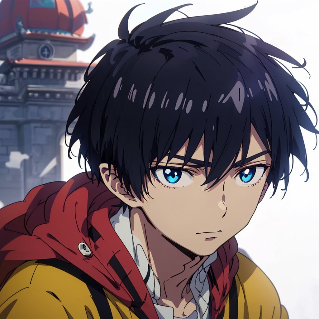 Blue king, Short hair, Black hair, Blue eyes 

Masterpiece, best quality, best hires, 4k,detailed, anime, anime screencap, black outline, intense shadow, sharp focus, upper body, centered, full picture


1boy,solo, 15 years old, short hair , white skin, black hair,blue eyes, red pupils,  closed mouth, relaxed expression, slightly pointed ears, white background, HD, anime, Groom Suit

Vatican, church, wedding theme, Visual Anime, anime_screencap, fake_screenshot,anime coloring,
