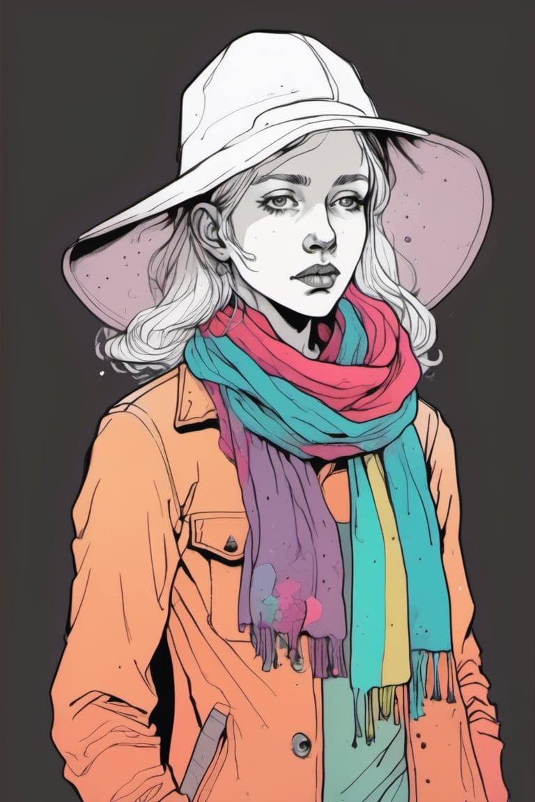 a woman with a colorful hat and scarf