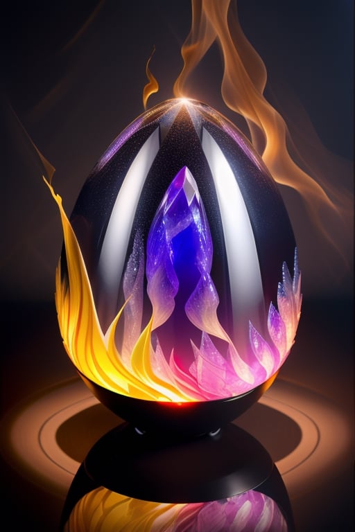 One beautiful translucent egg with fire phoenix , water, earth and air, fiery crystal, time distortion,  (at back 1 japanese lady handle this crystal egg), high quality.,easter, ,Bomi