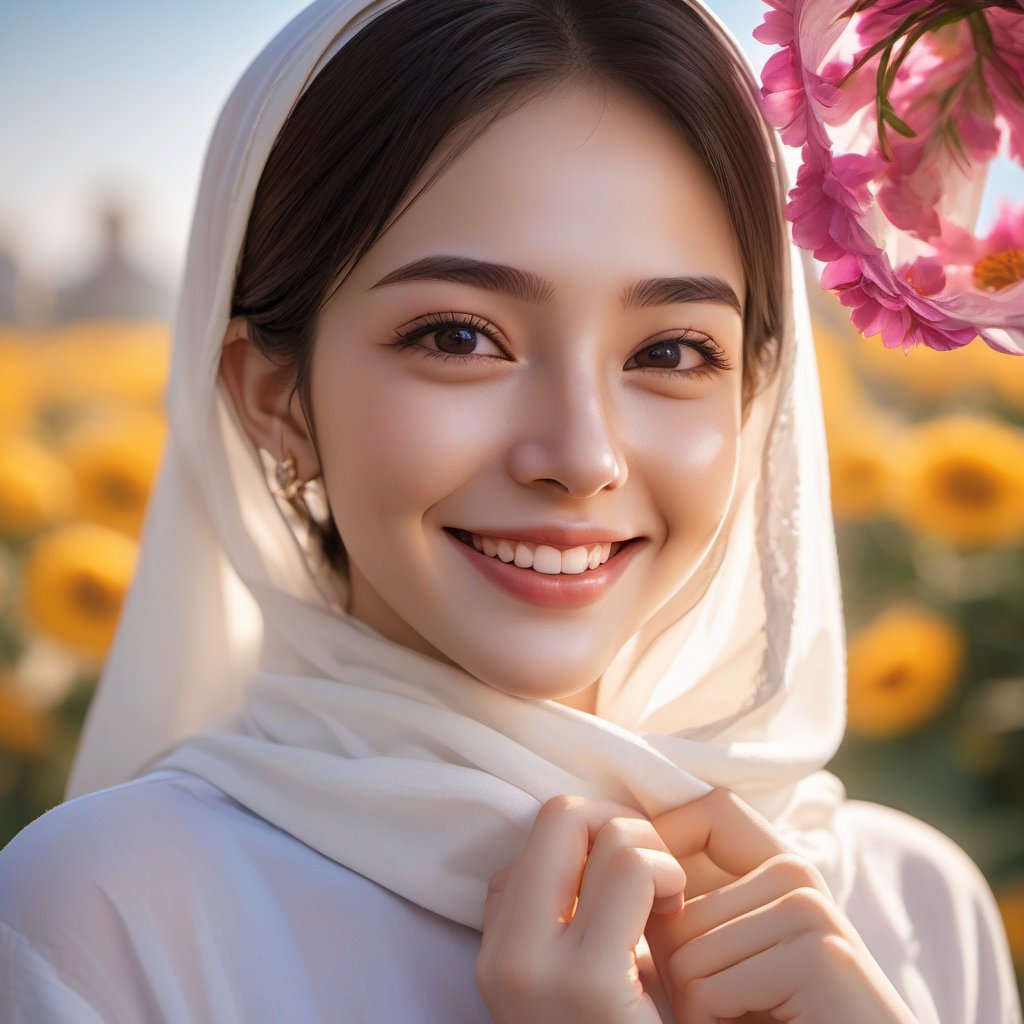 1girl,white color,Sony Alpha 1, Sony FE 16-35mm f/2.8 GM, sharp focus, highly detailed, rich colors, vibrant colors, detailed face, trending on Artstation, 4k,xxmix girl, hijab, underwear:1.7, smile, morning sun shine.