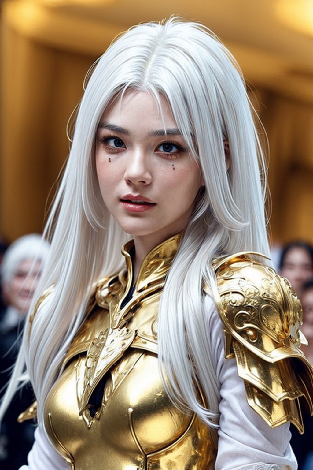 (WHite hair girl in Golden armor:1.5), sexy Warriors, (full body), masterpiece , best quality , ultra detailed , "detailed background" , perfect shading , high contrast , best illumination , extremely detailed , ray tracing , realistic lighting effects , (beautiful detailed face , beautiful detailed symmetrical eyes:1.5) , one woman , full lips , light smile , longt-hair , long_white-silver_hair, best lighting , full_length_portrait, dragon lying_behind background, ,Dragon,YeaJi Seo,bibilorashy