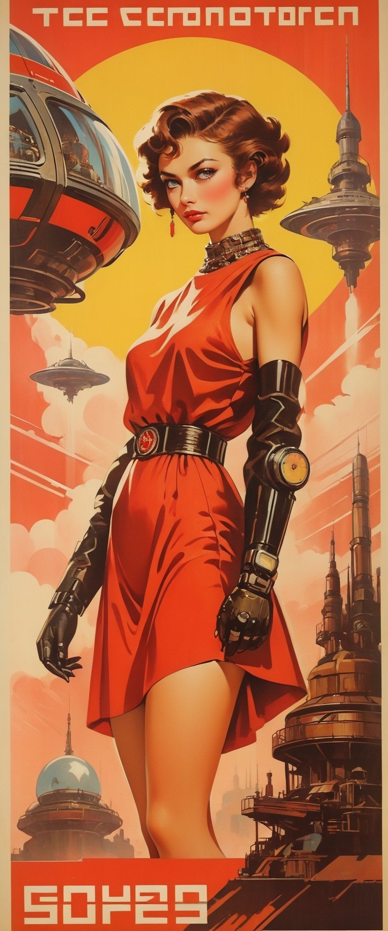 soviet poster, soviet cyberpunk, steampunk, sovietpunk, retrofuturistic,OlgaKostyantynivnaKurylenko