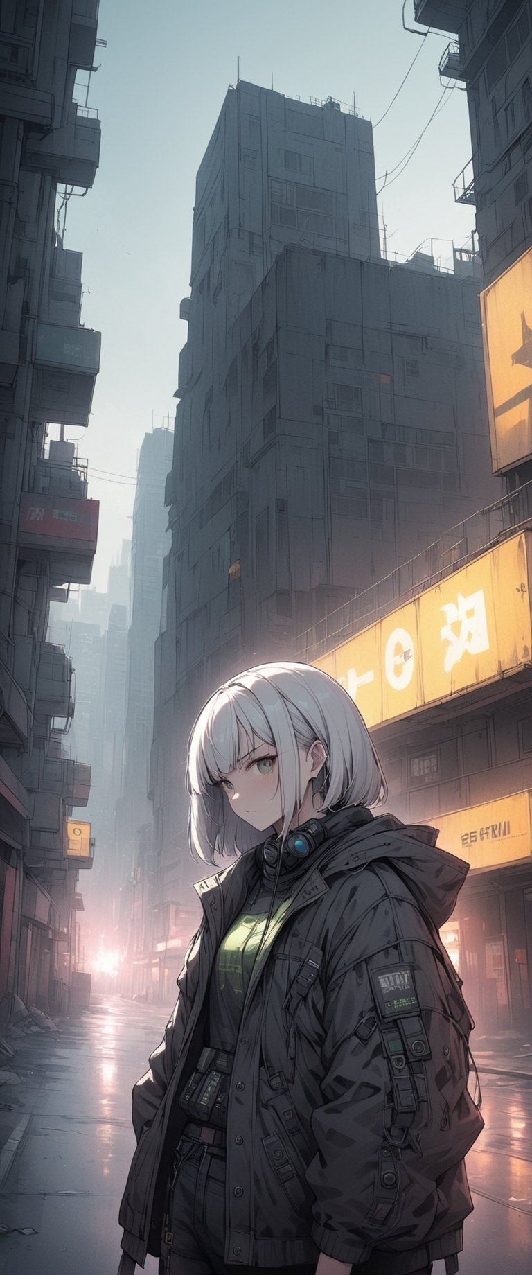 There is a woman with white hair and  a gas mask and an umbrella on the street, post apocalyptic Tokyo, set in post apocalyptic Tokyo, gloomy apocalyptic style, cyberpunk photo, anime style mixed with Fujifilm, Cyberpunk Hiroshima, hyperrealistic cyberpunk style, cyberpunk streetwear, cyberpunk grunge, en cyberpunk aesthetic, cyberpunk streets in japan, in cyberpunk style, cyberpunk horror style, in the cyberpunk city))),angry, latex uniform, eye angle view, ,aw0k nsfwfactory,aw0k magnstyle,danknis,sooyaaa,Anime,dlwlrma,Comic Book-Style