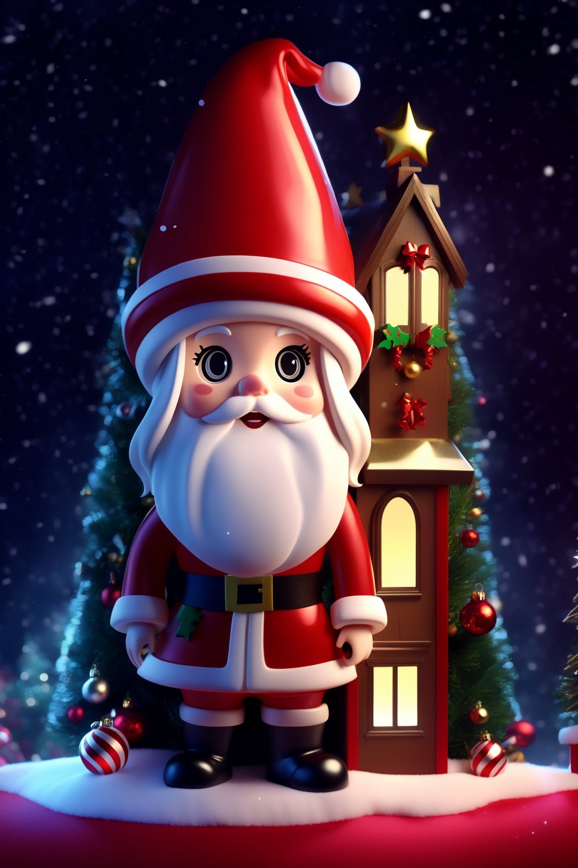 ((Best Quality, 8K, Masterpiece: 1.4)),((stunning detail: 1.3)),((Illustration: 1.2)),((high resolution: 1.1)), Christmas House, Christmas Forest, Ghost from Christmas past Encounter, Christmas Doll, Shadows of Christmas Ghost, Christmas Dollhouse, Mirror, Santa Claus, Christmas Activity, Christmas  Spirits, 2D Animated CG Movie style, Christmas theme, chibi emote style