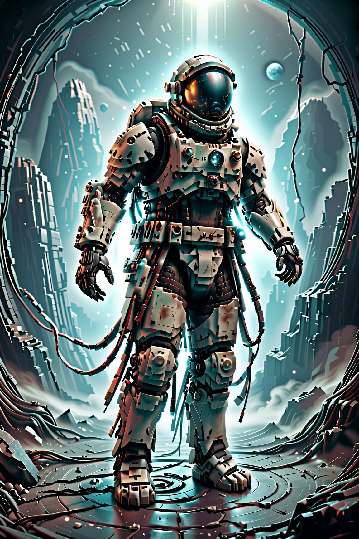 ((masterpiece)), ((best quality)), 8k, high detailed, ultra-detailed, a haunting and ethereal digital painting of A cosmic astronaut traverses the void, seeking answers among the stars. Movie Poster, cinematic light, Professional Art
many details, extreme detailed, full of details, wide range of colors, Dramatic, Dynamic, Cinematic, Sharp details, Insane quality, Insane resolution, Insane details. Masterpiece, 32k resolution. oblivious to the dark and eerie surroundings. The figure is intricately detailed, with delicate looks and a weathered appearance. The composition is dynamic and atmospheric, with muted colors and dramatic lighting, evoking a sense of mystery and foreboding. Inspired by the works of classical painters like Caspar David Friedrich, this artwork captures the captivating and haunting nature of the scene. Created using digital painting techniques and rendered with realistic textures and lighting effects for a stunning and immersive visual experience.,more detail XL,cinematic_grain_of_film,lego,LegendDarkFantasy