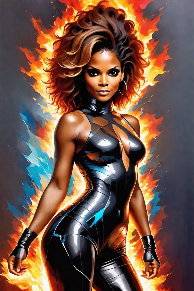 Glass crack and electrical sparkingblack fire gorgeous colourfull very beautiful mixture of janet jackson and halle berry, women full body artist in painting work, ideal body proportion, human anatomy, 