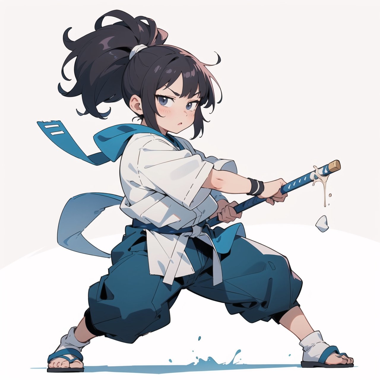 anime illustration of a cute chubby martial artist girl, fighting stance, anime, shortstack,shortstack