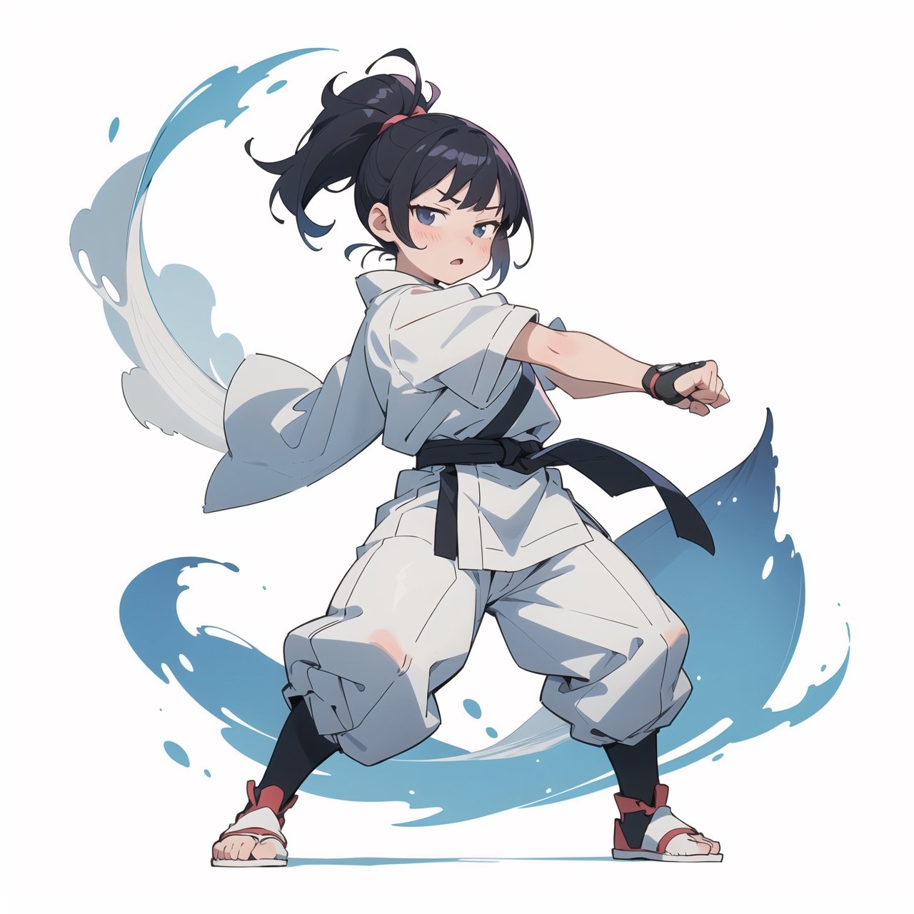 anime illustration of a cute chubby martial artist girl, fighting stance, anime, shortstack,shortstack