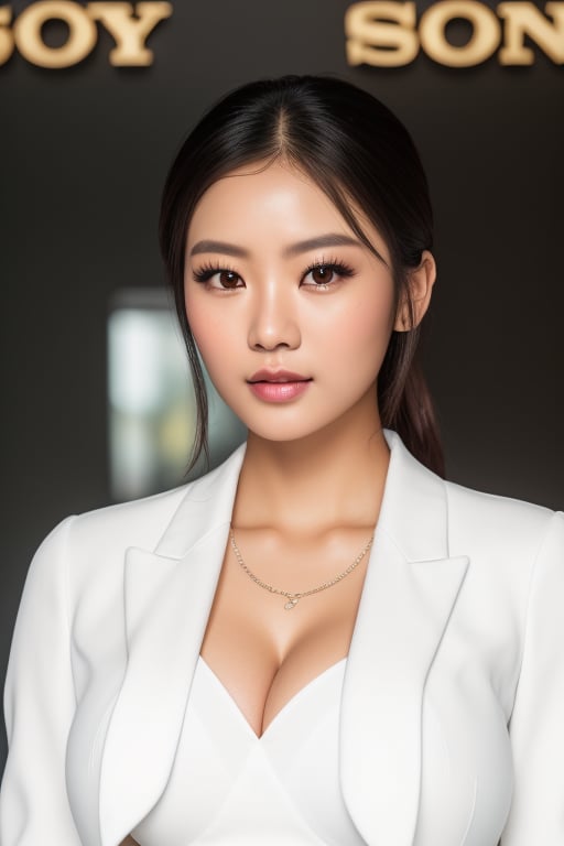 masterpiece, best quality, photorealistic asian female sexy full body, (cleavage), 1_girl, (finely detailed beautiful eyes and detailed face),(highly detailed:1.1, cinematic, bust_shot, (busty breasts), detailed face, ProfessionalDetail AmericanHeritage-Pos,, eyes seductively looking at viewer, realistic ray traced global illumination extremely detailed CG unity 8k wallpaper, white, photographed with a sony a9 II mirrorless camera, 100 iso, f/2, depth of field, hard focus