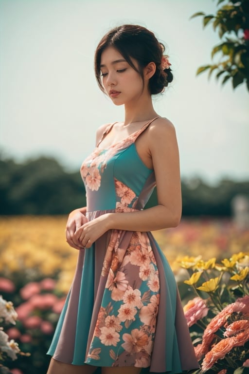 woman, flower dress, colorful, darl background,flower armor,green theme,exposure blend, medium shot, bokeh, (hdr:1.4), high contrast, (cinematic, teal and orange:0.85), (muted colors, dim colors, soothing tones:1.3), low saturation