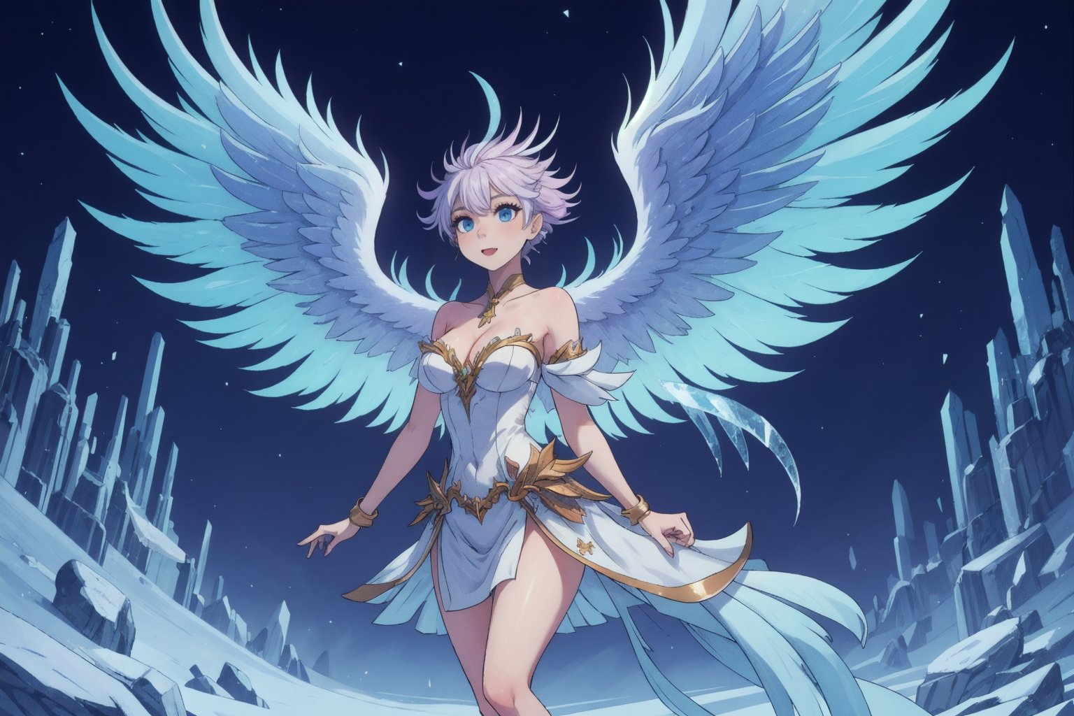 1girl, ice, bright, phoenix wing 