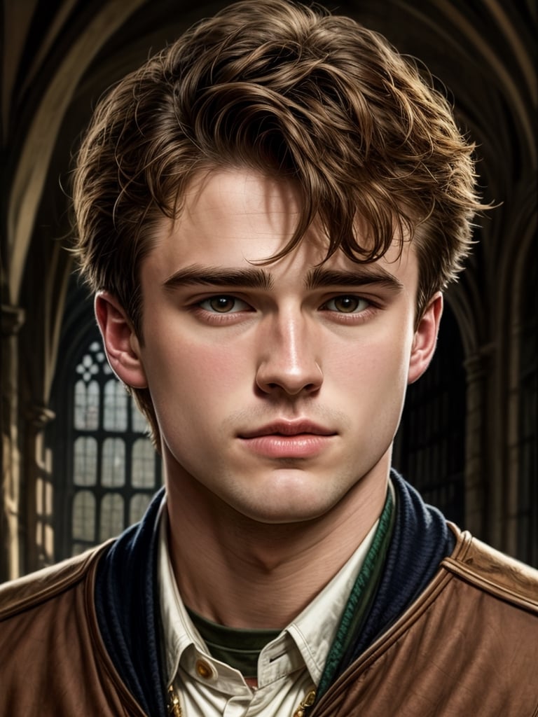Smart fit man, short men hair, Extremely detailed 25 years old cedric diggory in Hogwarts, closeup, high detailing