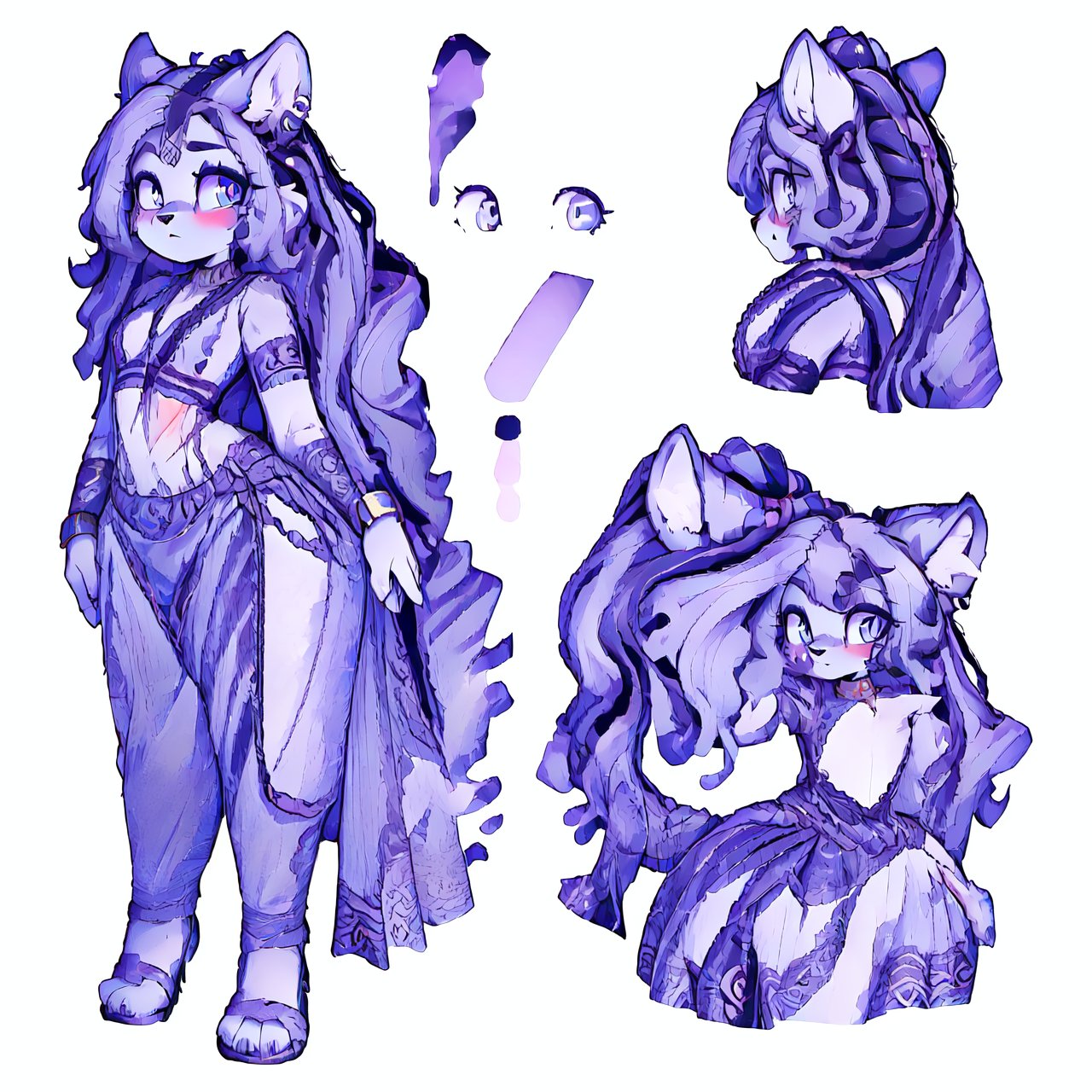 (CharacterSheet:1), sexy,wolf,Indian,Saree, lavender_hair, blue_eyes, anthromorph, high_resolution, digital_art, cute_fang, golden_jewelry, messy_hair, curvy_figure, red loin_cloth, body scars, (multiple views, full body, upper body, reference sheet:1), back view, front view,(white background, simple background:1.2),(dynamic_pose:1.2),(masterpiece:1.2), (best quality, highest quality), (ultra detailed), (8k, 4k, intricate), (50mm), (highly detailed:1.2),(detailed face:1.2), detailed_eyes,(gradients),(ambient light:1.3),(cinematic composition:1.3),(HDR:1),Accent Lighting,extremely detailed,original, highres,(perfect_anatomy:1.2),grayscale 
