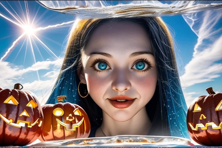 ((Witch Girl)), with black hair,Cyan eyes, Lots of magic,glass bottles with red and blue water,Sparkling Ball Reflection of Rays from the Sun,close - up
,Jack o 'Lantern,DrakePostingMeme,Gold